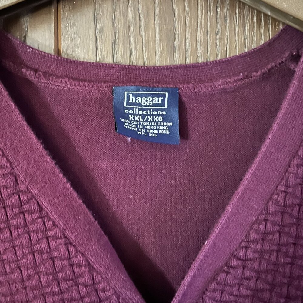 HAGGAR Mens XXL Burgundy Knit Sweater Vest Button Front Textured Cotton - Picture 5 of 6